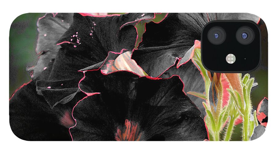 Black;white;green;red;pink;petunia;flower;contrast iPhone 12 Case featuring the digital art Blue by Leon deVose