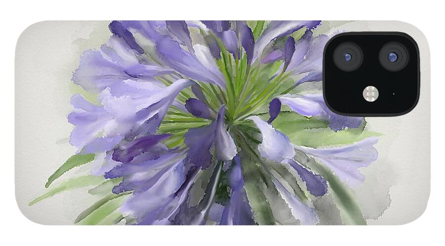 Blue iPhone 12 Case featuring the painting Blue purple flowers by Ivana Westin