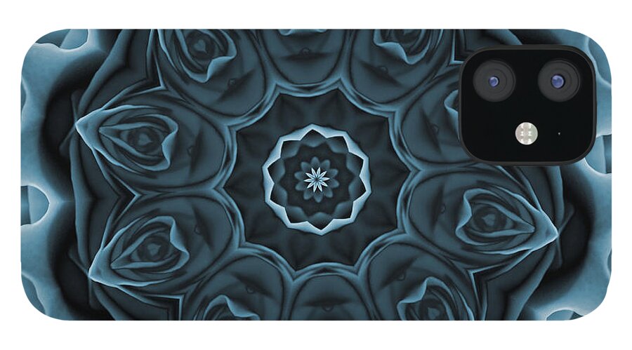 Flower iPhone 12 Case featuring the digital art Blue Rose Mandala by Julia Underwood