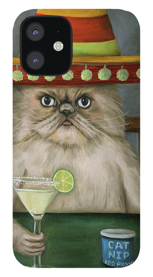Cat iPhone 12 Case featuring the painting Boozer 3 by Leah Saulnier The Painting Maniac