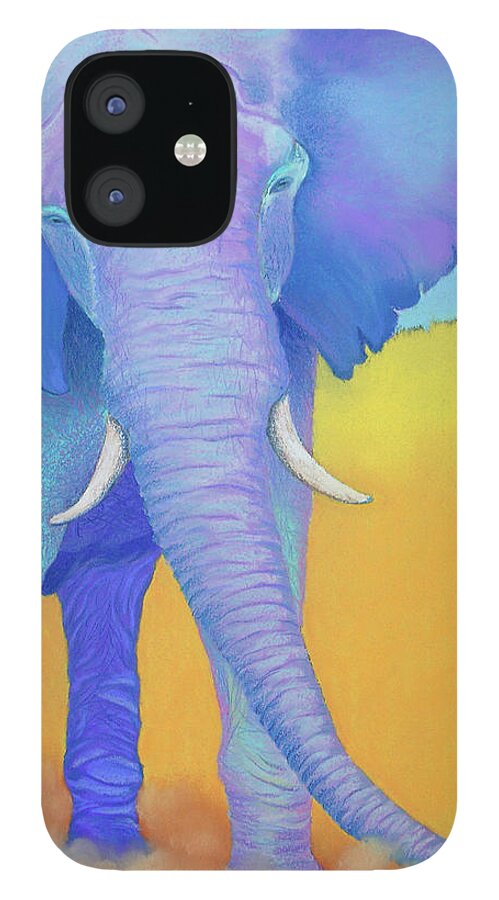Elephant iPhone 12 Case featuring the pastel Born of Wisdom by Tracy L Teeter 