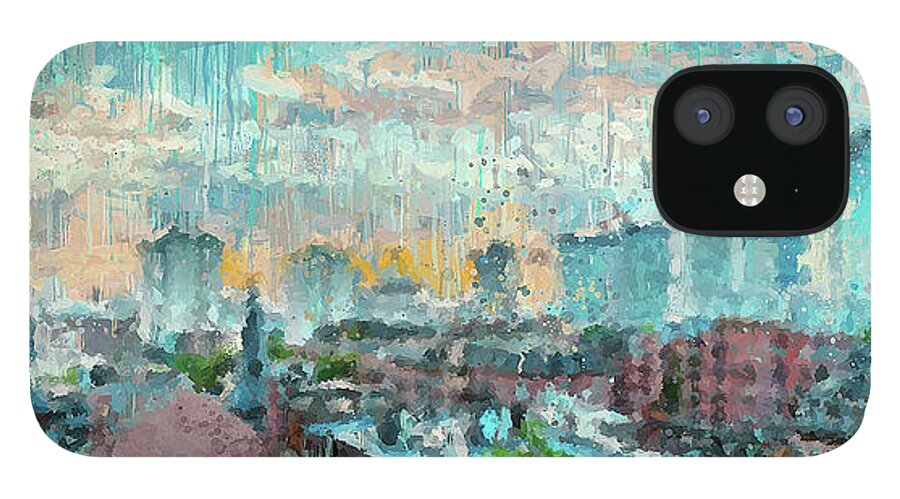 Boston iPhone 12 Case featuring the painting Boston, Panorama - 06 by AM FineArtPrints
