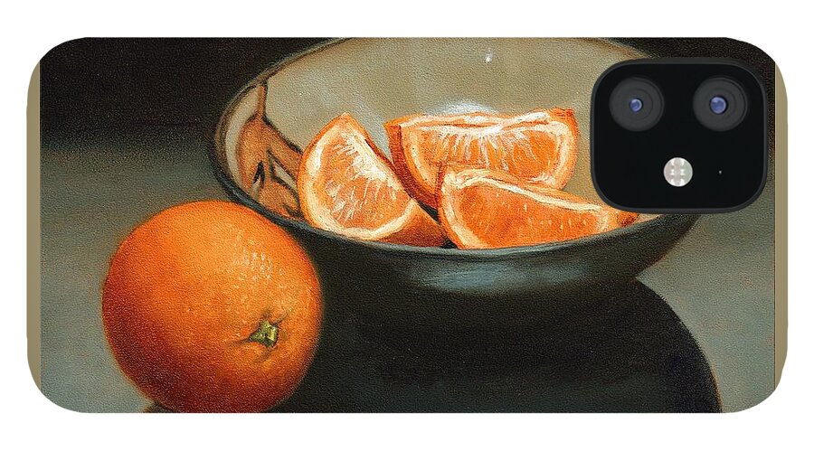 Oil iPhone 12 Case featuring the painting Bowl of Oranges by Linda Merchant