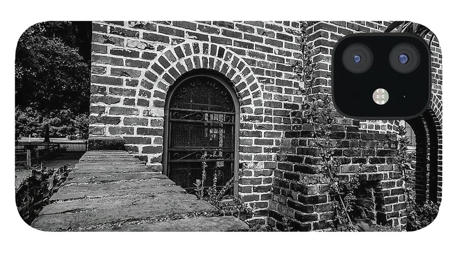 Brick iPhone 12 Case featuring the photograph Brick Courtyard in Black and White by Blake Webster