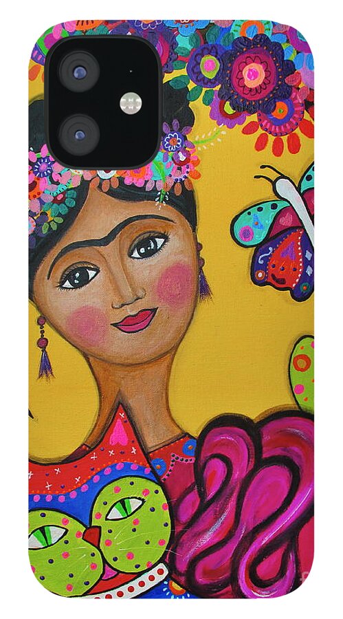 Tree iPhone 12 Case featuring the painting Brigit's Frida And Cat by Pristine Cartera Turkus