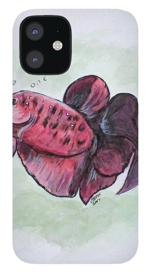 Bubbles iPhone 12 Case featuring the painting Bubbles, Betta Fish by Clyde J Kell