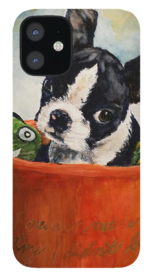 Boston Terrier iPhone 12 Case featuring the painting Bucket List by Cheryl Wallace