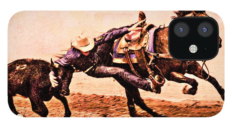 Bull Dogging iPhone 12 Case featuring the digital art Bull Doggin' by Janice OConnor