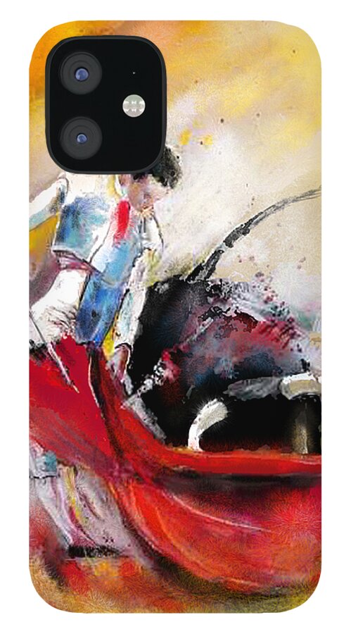 Bullfight iPhone 12 Case featuring the painting Bullfight 73 by Miki De Goodaboom