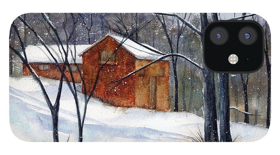 Cabin iPhone 12 Case featuring the painting Cabin in the Woods by Debbie Lewis