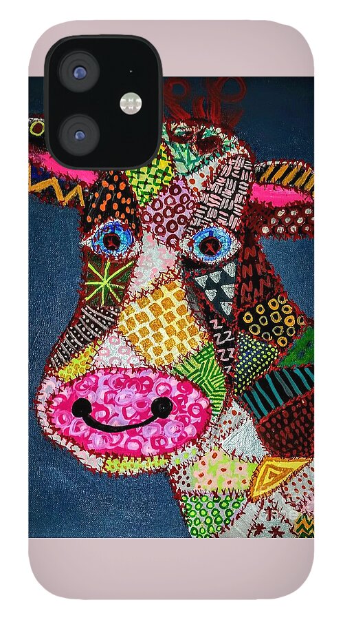 Calico Cow iPhone 12 Case featuring the painting Calico Cow by Seaux-N-Seau Soileau