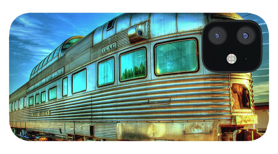 California Zephyr Train iPhone 12 Case featuring the photograph California Zephyr into the Sun by Mark Valentine