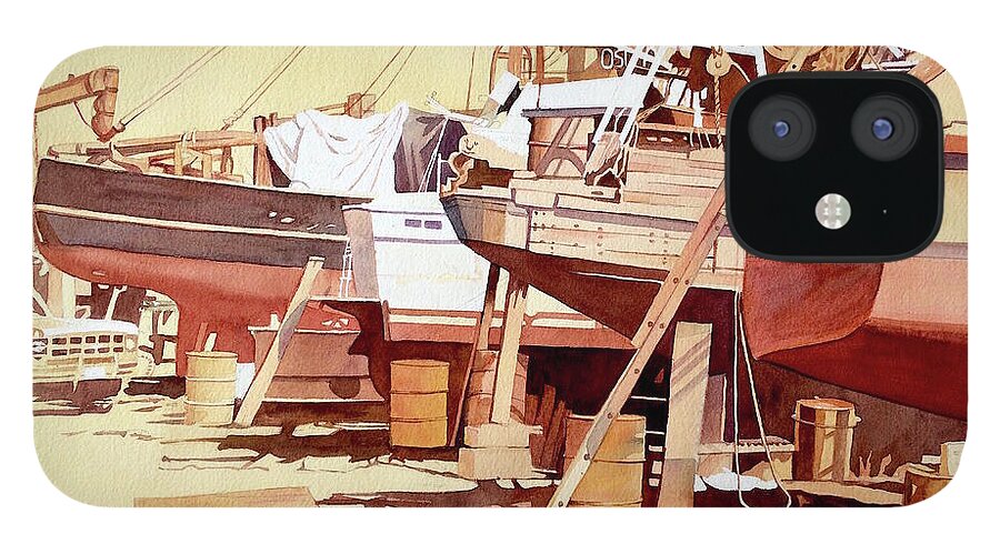 Boat iPhone 12 Case featuring the painting Chantier Naval by Francoise Chauray
