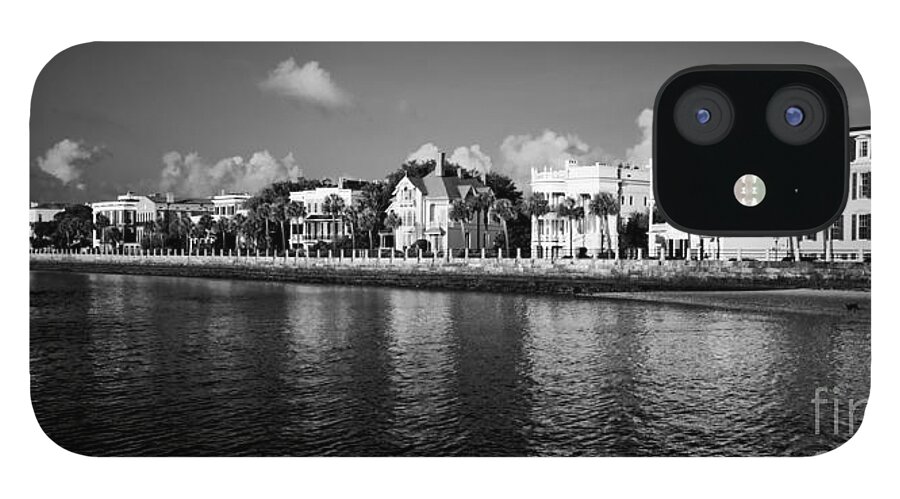 Battery Row iPhone 12 Case featuring the photograph Charleston Battery Row Black And White by Dustin K Ryan