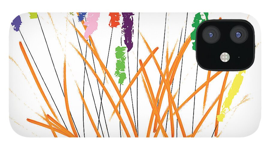 Flower iPhone 12 Case featuring the painting Cheerful Cattails by Oiyee At Oystudio