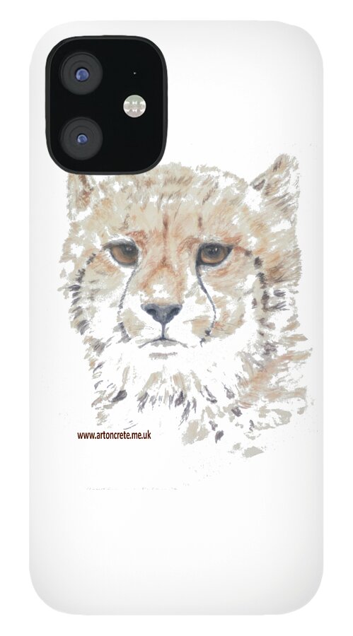 Cheetah iPhone 12 Case featuring the painting Cheetah Cub t-shirt by David Capon