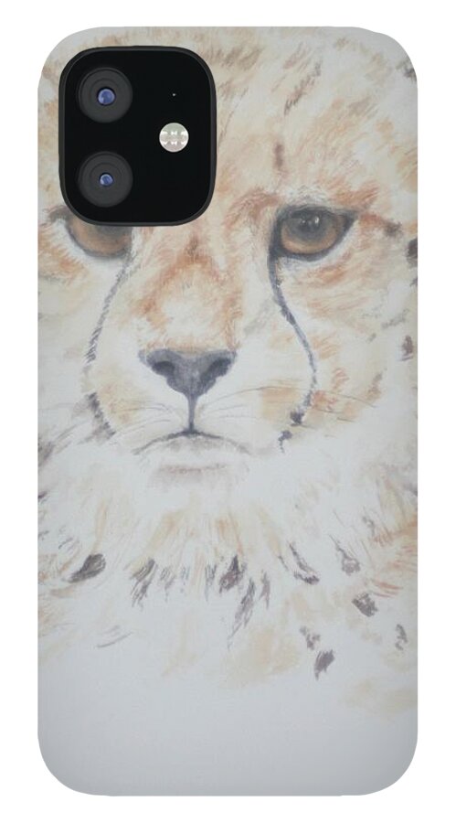 Cheetah iPhone 12 Case featuring the painting Cheetah Cushion by David Capon
