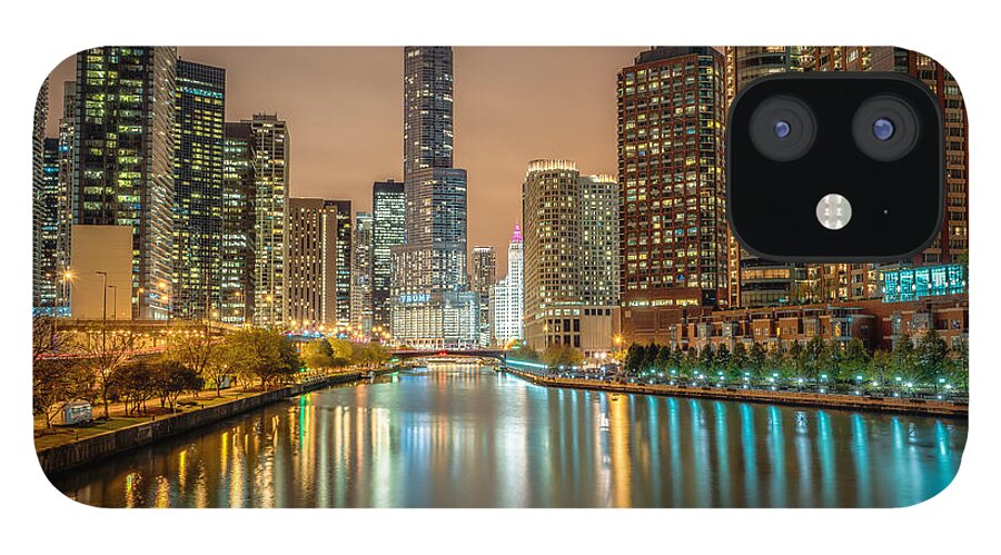 Chicago iPhone 12 Case featuring the photograph Chicago River at Night by James Udall
