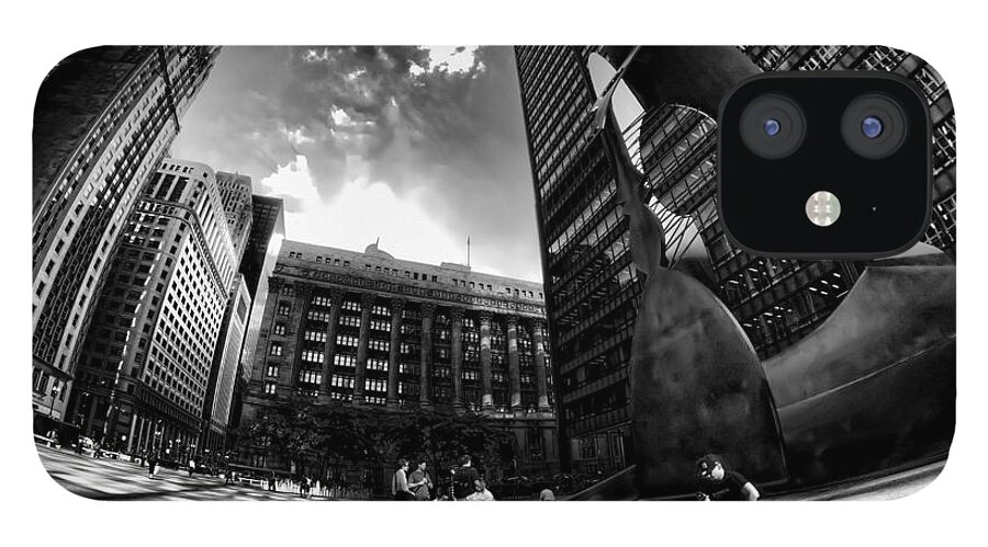Picasso iPhone 12 Case featuring the photograph Chicago's Picasso with a fisheye view by Sven Brogren