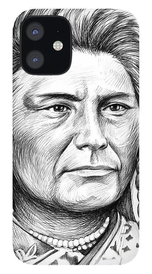 Chief Joseph iPhone 12 Case featuring the drawing Chief Joseph by Greg Joens