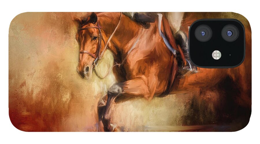 Jai Johnson iPhone 12 Case featuring the painting Clearing The Jump Equestrian Art by Jai Johnson