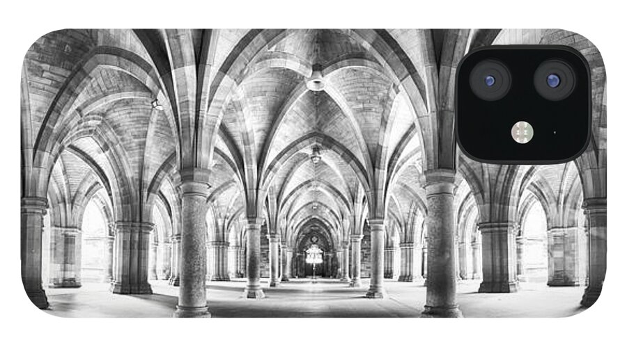 Glasgow iPhone 12 Case featuring the photograph Cloister black and white panorama by Jane Rix