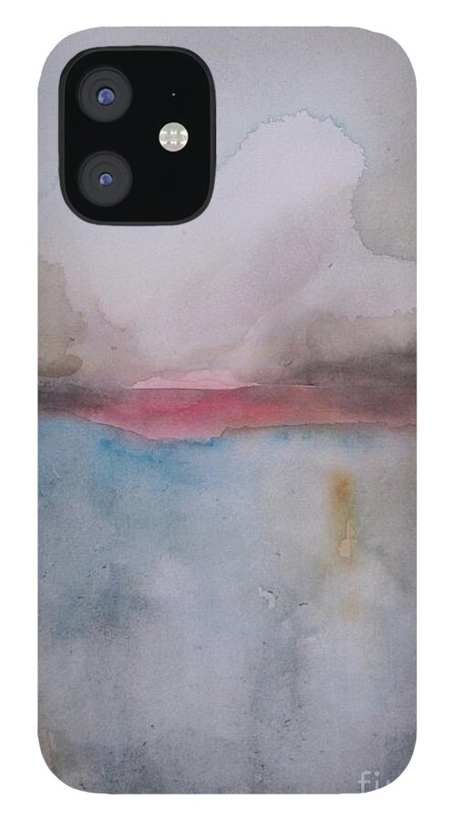 Abstract iPhone 12 Case featuring the painting Cloud Over the Lake by Vesna Antic