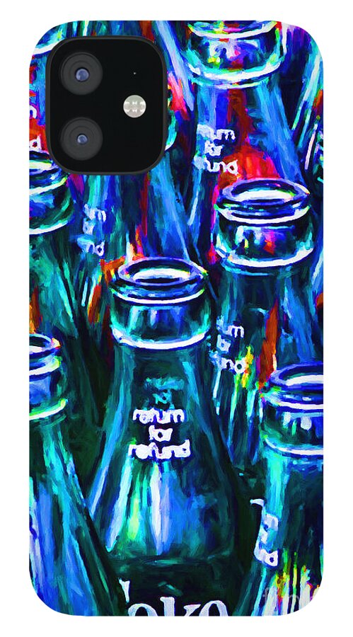 Coke Bottle iPhone 12 Case featuring the photograph Coca-Cola Coke Bottles - Return For Refund - Painterly - Blue by Wingsdomain Art and Photography