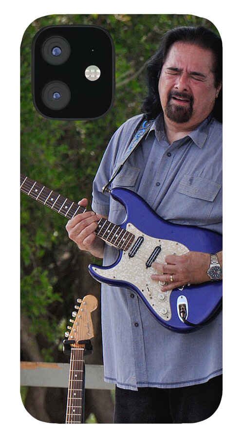 Coco Montoya iPhone 12 Case featuring the photograph Coco Montoya and his Ocean Blue Fender American Standard Stratoc by Ginger Wakem
