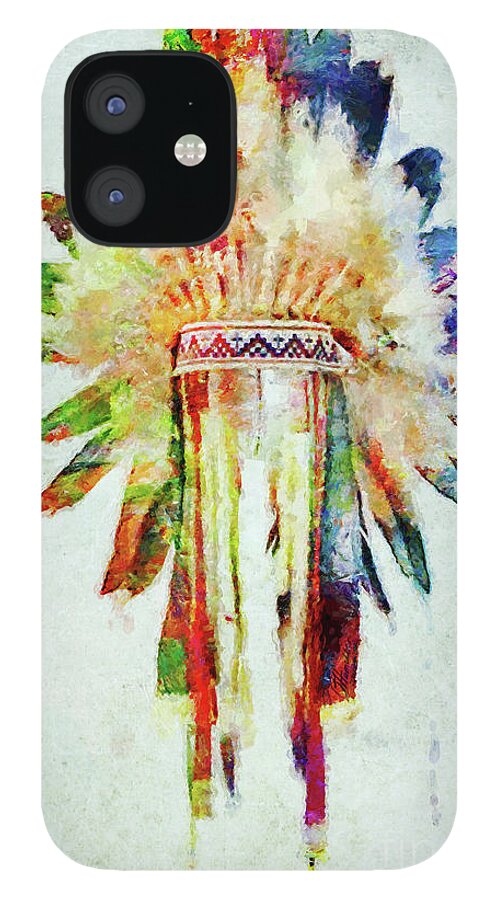 Color Fusion iPhone 12 Case featuring the mixed media Colorful Lakota Sioux Headdress by Olga Hamilton