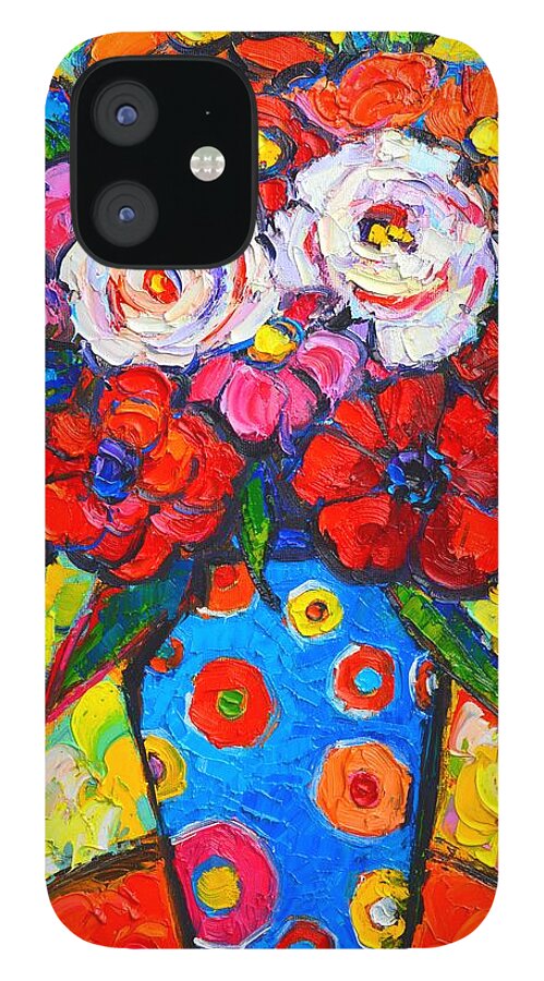 Roses iPhone 12 Case featuring the painting Colorful Wild Roses Bouquet - Original Impressionist Oil Painting by Ana Maria Edulescu