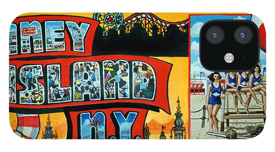 Coney Island New York iPhone 12 Case featuring the painting Coney Island New York by Bonnie Siracusa