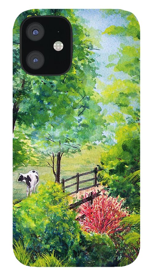 Cow iPhone 12 Case featuring the painting Contentment by Nancy Cupp