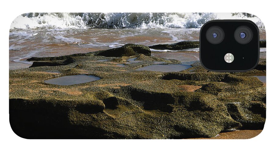 Seashore iPhone 12 Case featuring the photograph Coquina rock with wave 2-8-15 by Julianne Felton