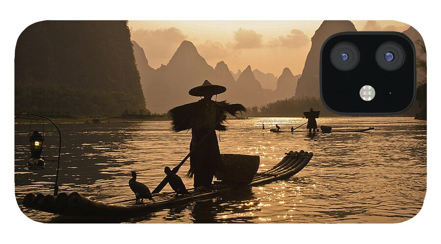 Asia iPhone 12 Case featuring the photograph Cormorant Fisherman at Sunset by Michele Burgess