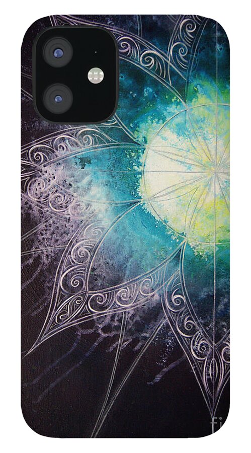 Cosmic iPhone 12 Case featuring the painting Cosmic Starburst by Reina Cottier