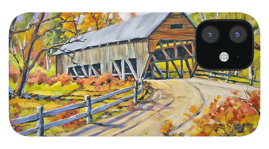 Water iPhone 12 Case featuring the painting Covered Bridge 2 by Richard T Pranke