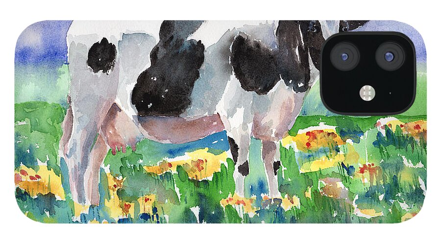 Cow iPhone 12 Case featuring the painting Cow In The Meadow by Arline Wagner