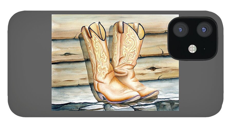 Cowboy iPhone 12 Case featuring the painting Cowboy Boots by Lyn DeLano