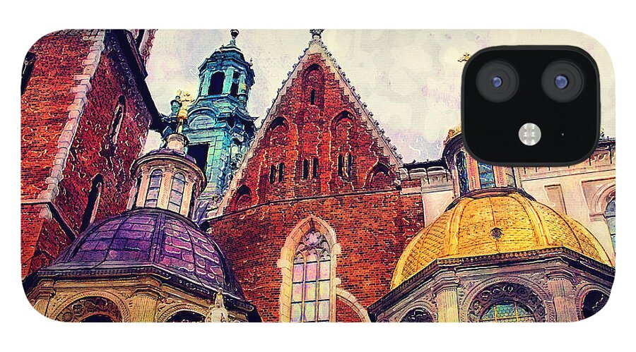 Cracow iPhone 12 Case featuring the painting Cracow Wawel watercolor by Justyna Jaszke JBJart