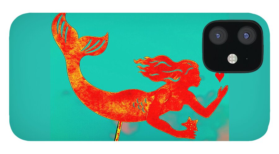 Mermaid iPhone 12 Case featuring the digital art Crimson Mermaid by Larry Beat