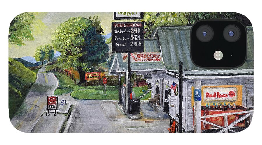 Crossroads Grocery iPhone 12 Case featuring the painting Crossroads Grocery - Elijay, GA - Old Gas and Grocery Store by Jan Dappen