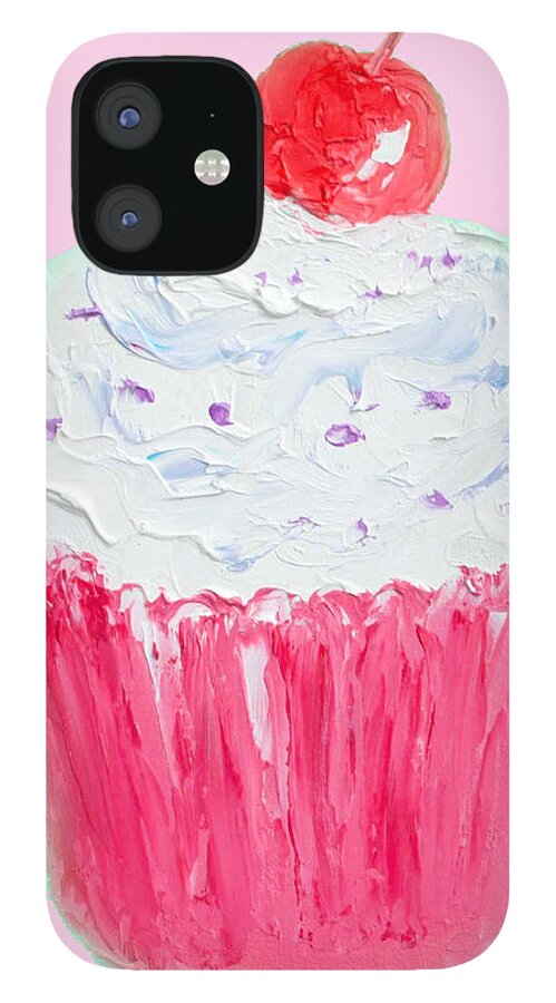 Cupcakes iPhone 12 Case featuring the painting Cupcake painting on pink background by Jan Matson