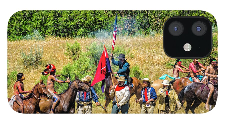 Little Bighorn Re-enactment iPhone 12 Case featuring the photograph Custer And His Troops Fighting The Indians 2 by Donald Pash