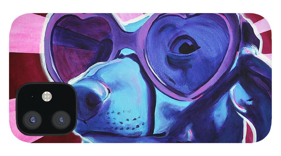 Dachshund iPhone 12 Case featuring the painting Dachshund - Puppy Love by Dawg Painter
