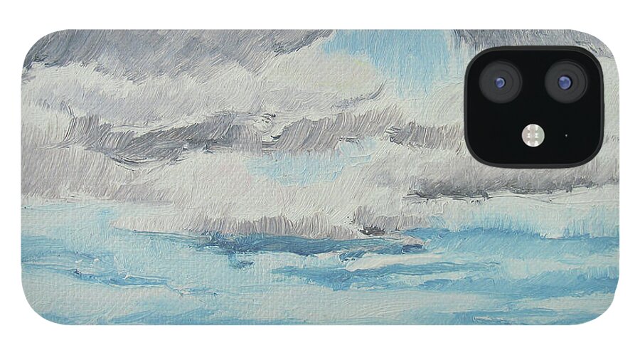 Landscape iPhone 12 Case featuring the painting dagrar over salenfjallen- Shifting daylight over mountain ridges, 7 of 12_0031-27_50x60cm by Marica Ohlsson