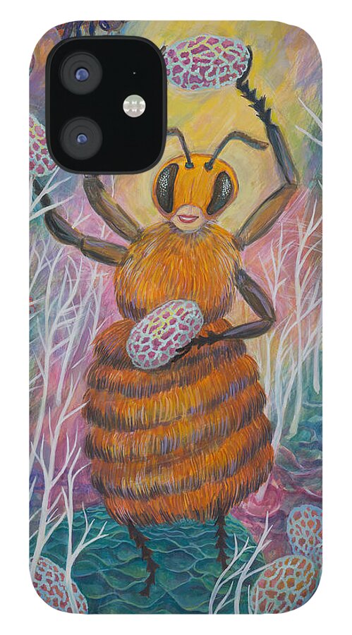 Bees iPhone 12 Case featuring the painting Dancing Bee by Shoshanah Dubiner