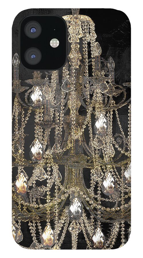 Chandelier iPhone 12 Case featuring the painting Lit Chandelier by Mindy Sommers