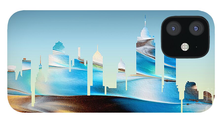 Abstract iPhone 12 Case featuring the painting Decorative Skyline Abstract New York P1015B by Mas Art Studio