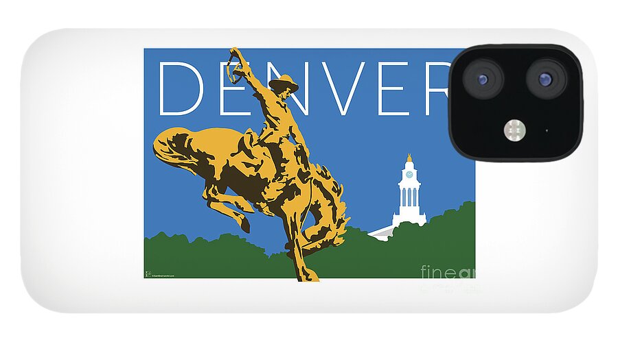 Denver iPhone 12 Case featuring the digital art DENVER Cowboy/Dark Blue by Sam Brennan
